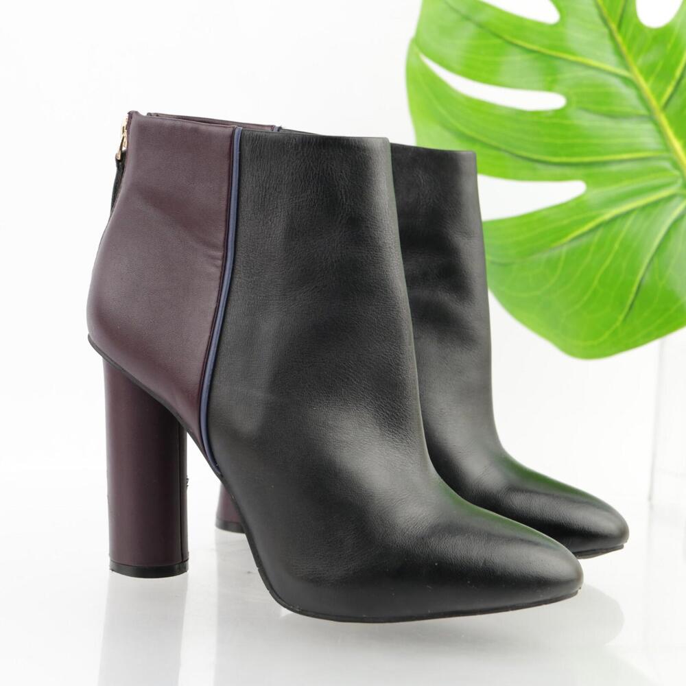 Cabi Womens Bisset Boots Size 6 Black Burgundy Leather Round Heels Dress Booties
